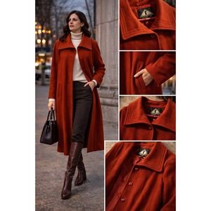 Feminella Winter Coat US 4 UK 8 EUR 34 Red Long Wool Vintage Made In England